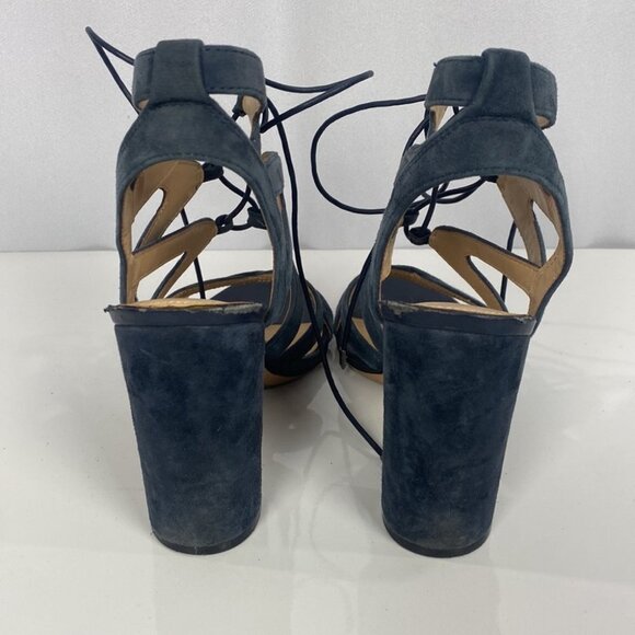 SAM EDELMAN Yardley Inky Black Blue SUEDE Strappy Lace-Up Block Heel - Size 7.5 - Picture 8 of 12